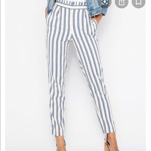 Petite high wasted stripe ruffle ankle dress pant
